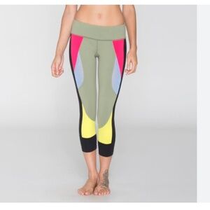 SPLITS59 Green Blue Mesh Color Block Crop Leggings Size Small